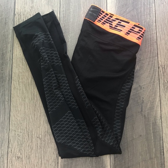 Nike Pro Hypercool Tight Leggings Black Orange Men - Picture 3 of 7
